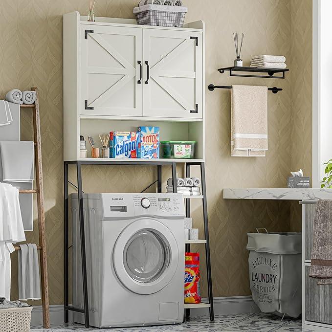 Vabches Over The Toilet Storage Cabinet, Farmhouse Storage Cabinet Over Toilet with 2 Barn Door & Toilet Paper Holder Stand，Home Space-Saving Toilet Rack, for Bathroom, Restroom, Laundry - ModernBath