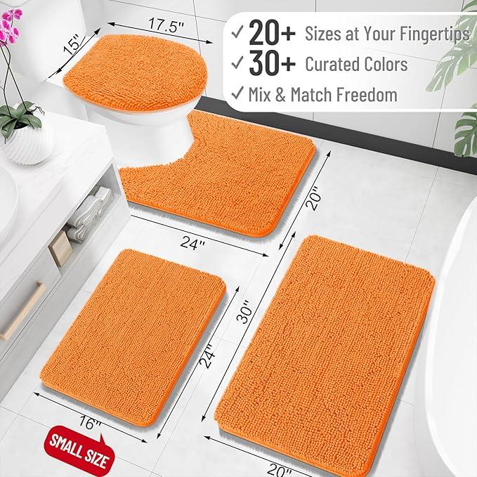 OLANLY Bathroom Rugs 36x24, Extra Soft Absorbent Chenille Bath Rugs, Rubber Backing Quick Dry, Machine Washable Bath Mats for Bathroom Floor, Tub and Shower, Home Decor Accessories, Orange - ModernBath