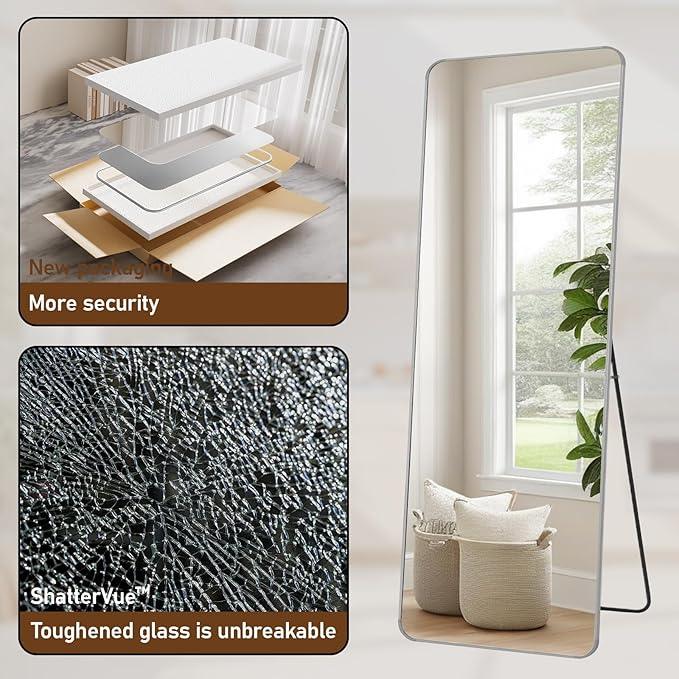 BEAUTYPEAK Silver Full Length Mirror, 71"x26" Rounded Corner Floor Mirror Standing Hanging or Leaning Against Wall, Suitable for Bedroom or Dressing Room - ModernBath