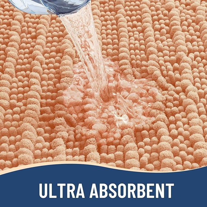 Arotive Luxury Chenille Bathroom Rug Mat, Extra Soft Thick Absorbent Shaggy Bath Rugs, Non-Slip Machine Wash Dry, Plush Bath Mats for Bathroom, Shower and Tub, 36x24, Peach - ModernBath