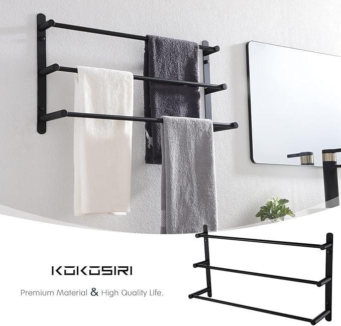 KOKOSIRI Bath Towel Bars Matte Black Bathroom 3-Tiers Ladder Towel Rails Wall Mounted Towels Shelves Rack Stainless Steel, B5002BK-L24 - ModernBath