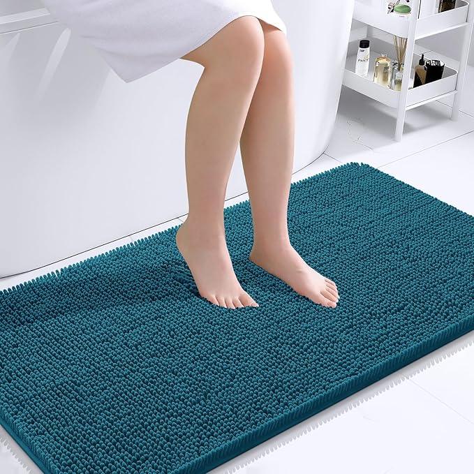 OLANLY Bathroom Rugs 44x24, Extra Soft Absorbent Chenille Bath Rugs, Rubber Backing Quick Dry, Machine Washable Bath Mats for Bathroom Floor, Tub and Shower, Home Decor Accessories, Peacock Blue - ModernBath