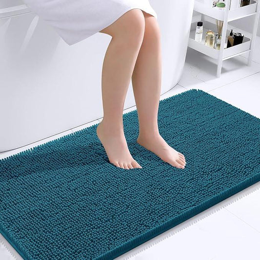 OLANLY Bathroom Rugs 44x24, Extra Soft Absorbent Chenille Bath Rugs, Rubber Backing Quick Dry, Machine Washable Bath Mats for Bathroom Floor, Tub and Shower, Home Decor Accessories, Peacock Blue - ModernBath