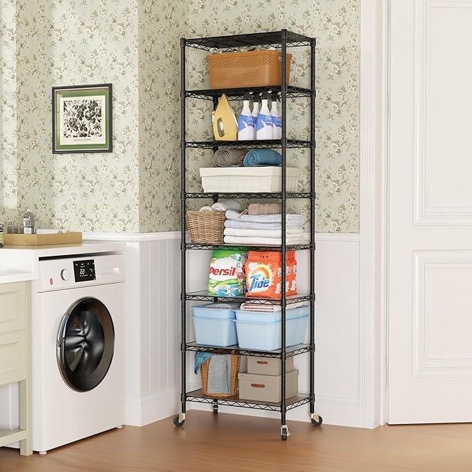 SINGAYE 8 Tier Shelf Organizer Storage Metal Shelves Garage Wire Shelving Unit Pantry Rack Adjustable Standing Storage for Kitchen Closet Laundry Bathroom Pantry 12" D x 22" W x 74" H Black - ModernBath