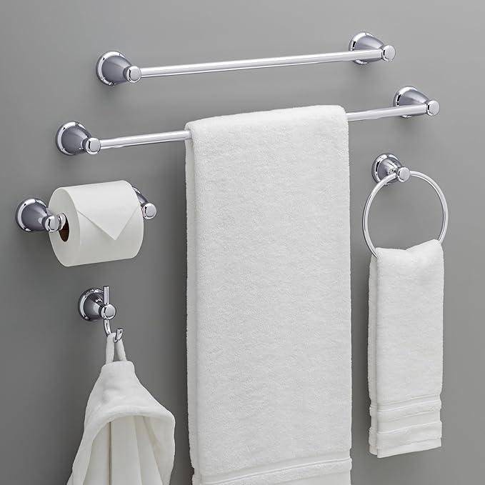 Franklin Brass Kinla 5-Piece Bathroom Set Polished Chrome 18" and 24" Towel Bar Racks,Toilet Paper Holder, Ring, Hook KIN5PC-PC - ModernBath