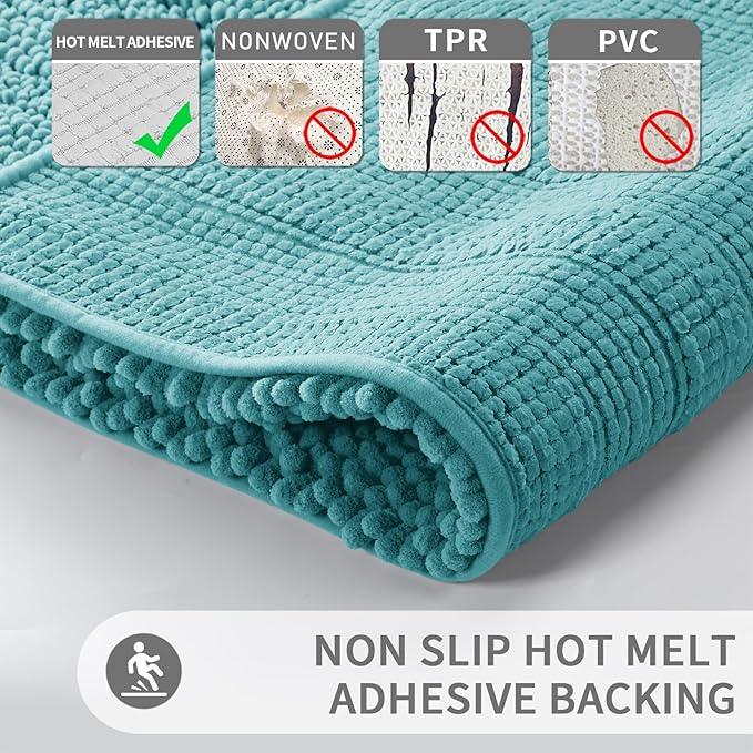 Yimobra Toilet Rugs U Shaped Washable 24 x 20, Non Slip and Super Absorbent Toilet Mat, Quick Dry, Ultra Luxury Microfiber Chenille Plush Fluffy Contour Bath Rugs for Toilet Base, Teal Blue - ModernBath