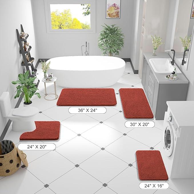 OLANLY Bathroom Rugs 44x24, Extra Soft Absorbent Chenille Bath Rugs, Rubber Backing Quick Dry, Machine Washable Bath Mats for Bathroom Floor, Tub and Shower, Home Decor Accessories, Rustic Terracotta - ModernBath