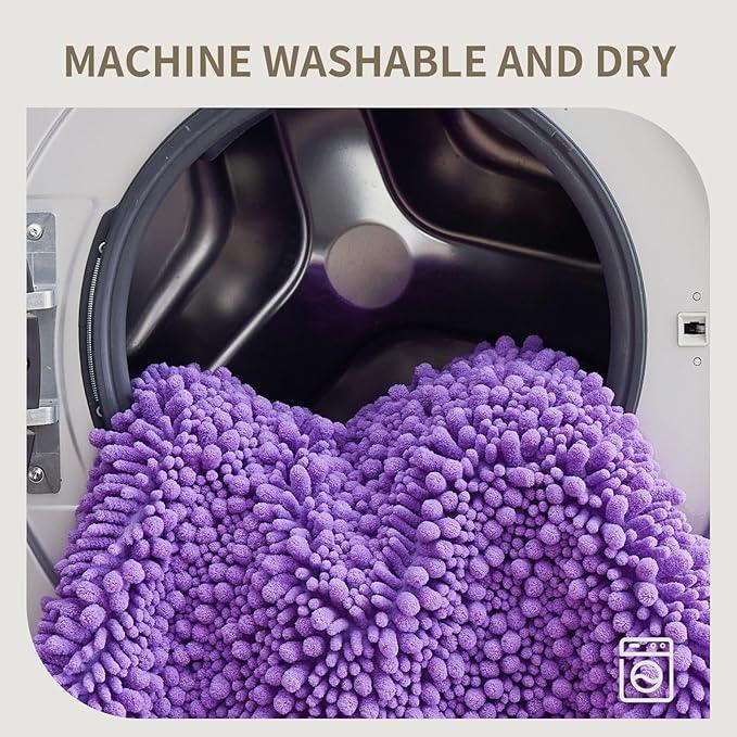 Ruggnovea Chenille Bathroom Rugs Non Slip Washable, Extra Thick Soft Absorbent Chenille Bath Mat, Non-Slip Barrier Backing, Quick Dry Machine Washable Bath Mats Tub, Shower,Floor/Sink,24x17,Purple - ModernBath
