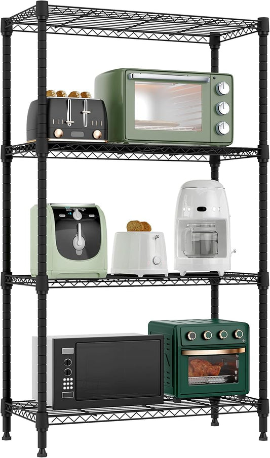 M MZG 1000 lbs 4 Tier Shelf Metal Storage Shelves Wire Rack Closet Organizers for Garage Kitchen Bathroom Laundry Black 11.8" D x 25.6" W x 45.5" H