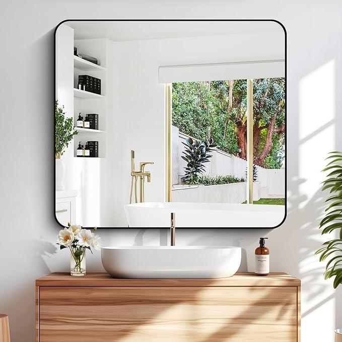 DESBING 40" x 36"Bathroom Mirror, Matte Black Wall Mirror with Metal Frame, Decorative Rectangular Vanity Mirror for Bedroom Bathroom Living Room Entryway (Horizontal/Vertical) - ModernBath