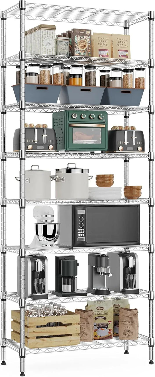 8 Tier 2000 lbs Storage Rack Metal Wire Shelving Unit, Storage Standing Shelf Organizer for Laundry Bathroom Kitchen Pantry Closet Garage Utility Room, Chrome 13.8" D x 23.6" W x 79.5" H - ModernBath