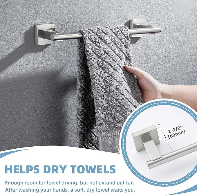 Suyar Bathroom Hardware Set Brushed Nickel, 304 Stainless Steel Bathroom Accessories 4 Pieces, Include Robe Hook, Toilet Paper Holder, Hand Towel Holder, Towel Bar, Wall Mount - ModernBath