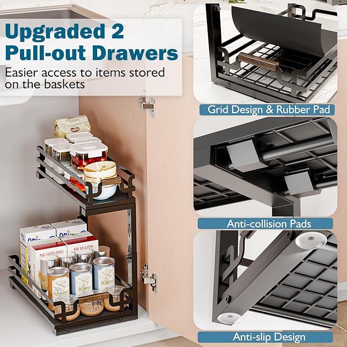Under Sink Organizer, 2 Tier Slide Out Storage for Bathroom Kitchen (2 Pack) - ModernBath