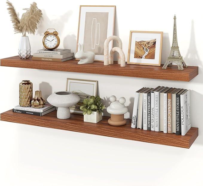 Floating Shelves for Wall, Wall Mounted Rustic Wood Shelves for Bathroom, Bedroom, Living Room, Kitchen, Hanging Shelf for Books/Storage/Room Decor (Walnut, 48") - ModernBath
