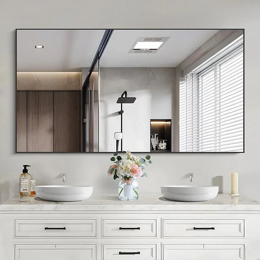 COFENY Black Bathroom Mirror for Wall, 30x50 Inch Rectangle Mirrors with Metal Frame, Modern Vanity Wall Mirror Decor for Bathroom Living Room, Entryway Hangs Horizontal or Vertical - ModernBath