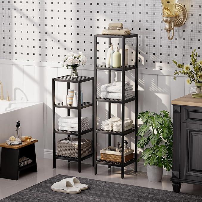 SMIBUY Bathroom Storage Shelf, 4-Tier Bamboo Rack Organizer, Multifunctional Shelving Unit for Living Room Bedroom Kitchen (Black) - ModernBath
