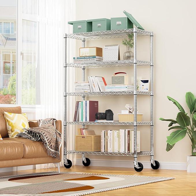 5-Shelf Storage Shelves,Wire Shelving Heavy Duty Metal Storage Shelving Unit Adjustable Garage Shelving Rack Pantry Kitchen (Chrome, 5 Tier,17.7" D x 47.2" W x 76.7" H) - ModernBath
