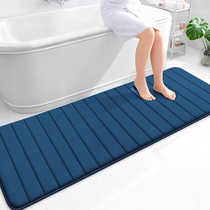 OLANLY Memory Foam Long Bathroom Rugs Runner 70x24, Super Soft Absorbent Bath Mat, Quick Dry, Machine Washable Shower Floor Rugs, Bathmat Carpet, Bathroom Home Decor Accessories, Navy Blue - ModernBath