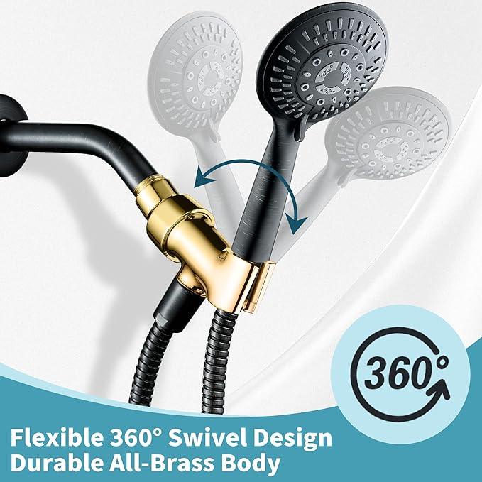 BRIGHT SHOWERS All Metal Handheld Shower Head Holder, Adjustable Shower Arm Mount with 360 Degree Rotatable Brass Ball Joint and Hose Connector, Universal Wall Hook Bracket, Oil Rubbed Bronze - ModernBath