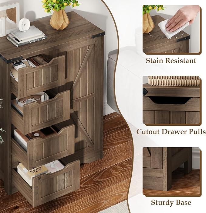 Vabches Farmhouse Bathroom Cabinet, Freestanding Storage Cabinet with 4 Drawers and 1 Door, Rustic Storage Organizer with Adjustable Shelf for Bathroom, Living Room, Entryway, Grey - ModernBath
