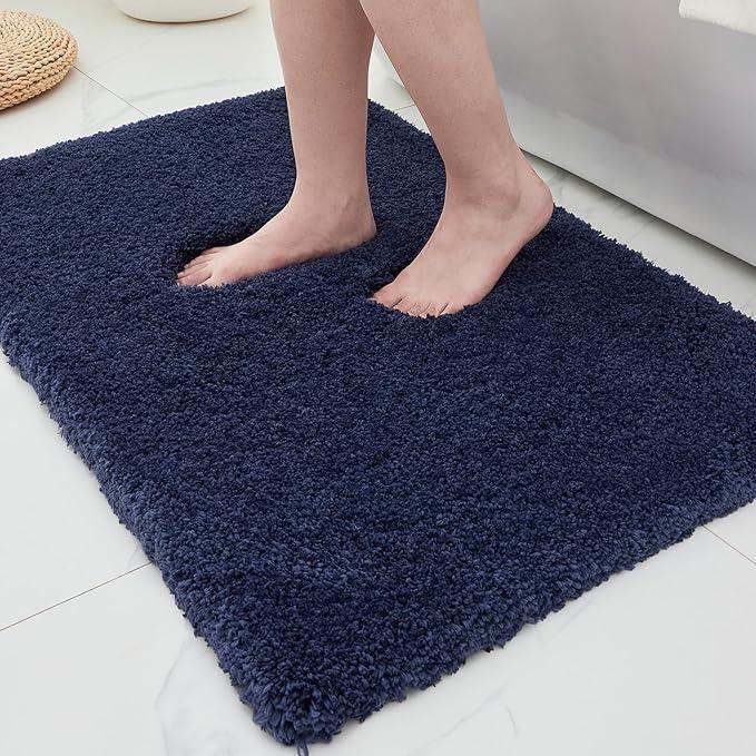 ILANGO Navy Blue Bathroom Rugs 30" × 20" Non Slip & Super Absorbent Extra Thick Soft, Washable Bath Mat for Floor, Microfiber Plush Shaggy Bath Rug with Rubber for Bathtub Shower Room Sink - ModernBath