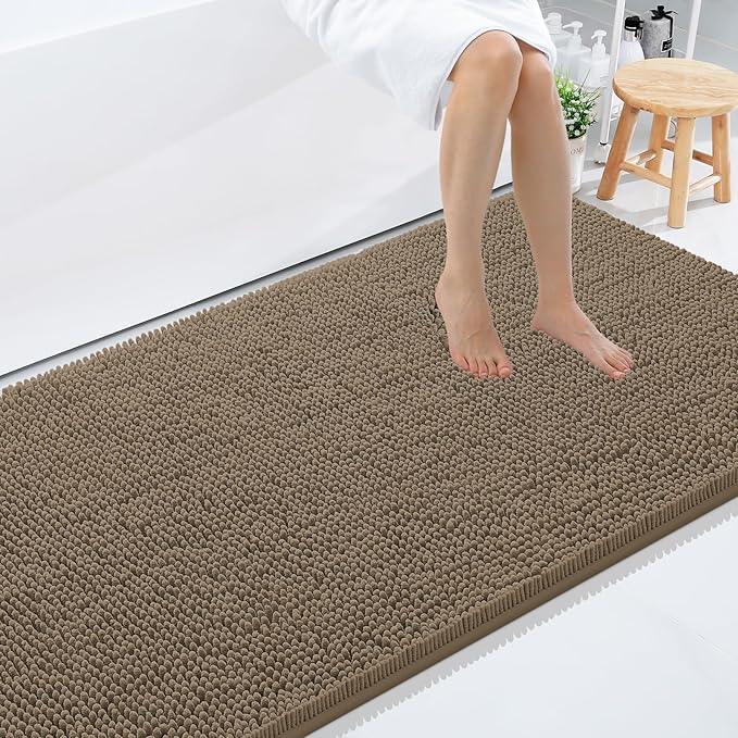 Smiry Luxury Chenille Bathroom Rugs 71x47, Extra Soft and Absorbent Shaggy Bath Mat, Machine Washable, Non-Slip Plush Carpet Runner for Tub, Shower, and Floor, Home Decor Accessories, Camel - ModernBath