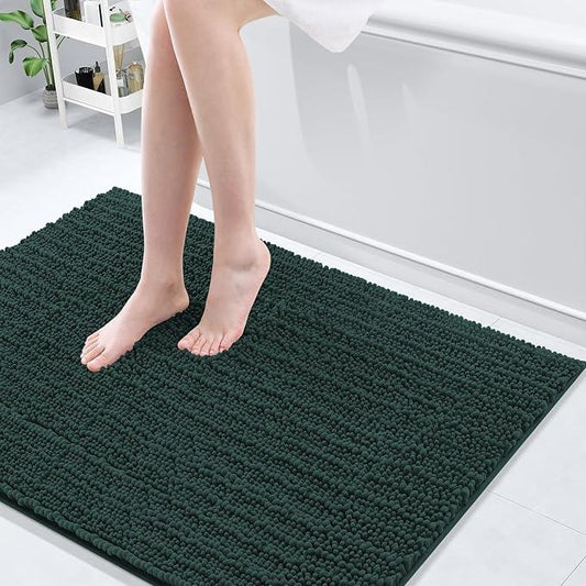 Arotive Luxury Chenille Bathroom Rug Mat, Extra Soft Thick Absorbent Shaggy Bath Rugs, Non-Slip Machine Wash Dry, Plush Bath Mats for Bathroom, Shower and Tub, 40x32, Dark Green - ModernBath