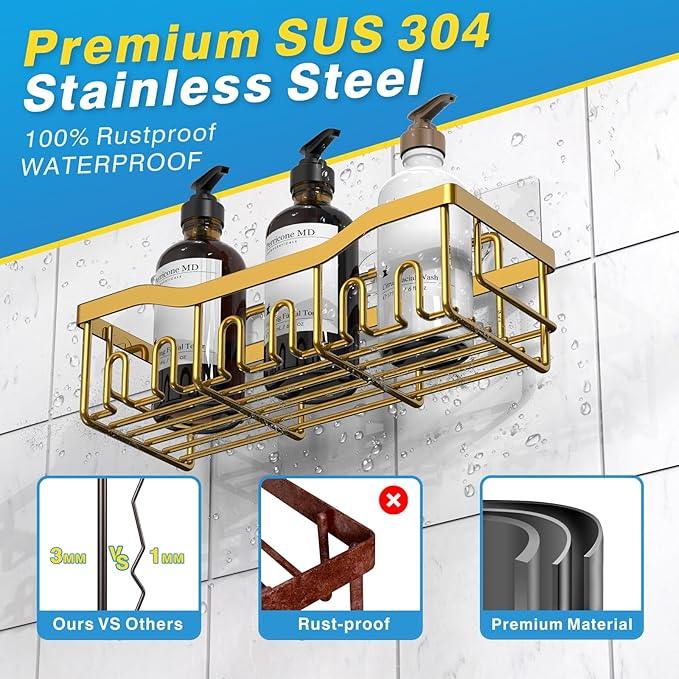 EUDELE Shower Caddy 2 Pack, Adhesive Organizer for Bathroom Storage, Home Decor & Kitchen, No Drilling, Rustproof Stainless Steel Shelf, Bathroom Decor Sets - ModernBath