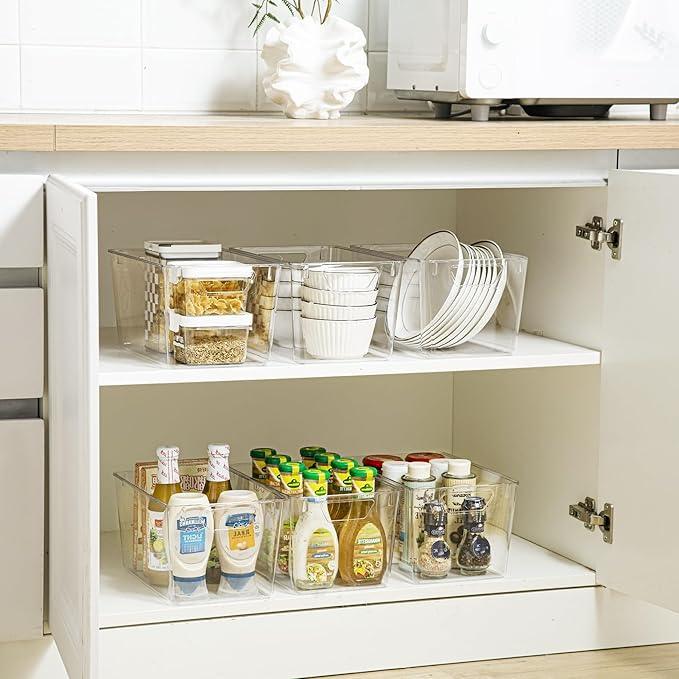 Attelite Clear Plastic Storage Bins,Large 12 Pack Pantry Organizer with Handle,BPA Free Plastic Storage Containers for Fridge,Closet,Bathroom,Under Sink and Kitchen Organization - ModernBath
