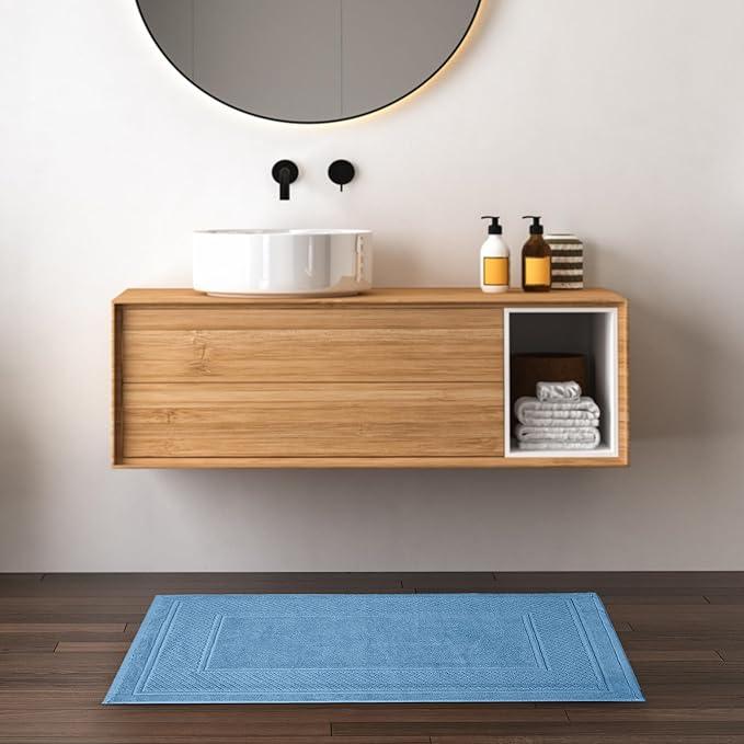Avalon Towels Light Blue Bath Mat - 100% Cotton Set of 2 Absorbent Bathmat - Bathroom Mats Quick Dry Bath Mats for Bathrooms (22x34 Inches) - ModernBath