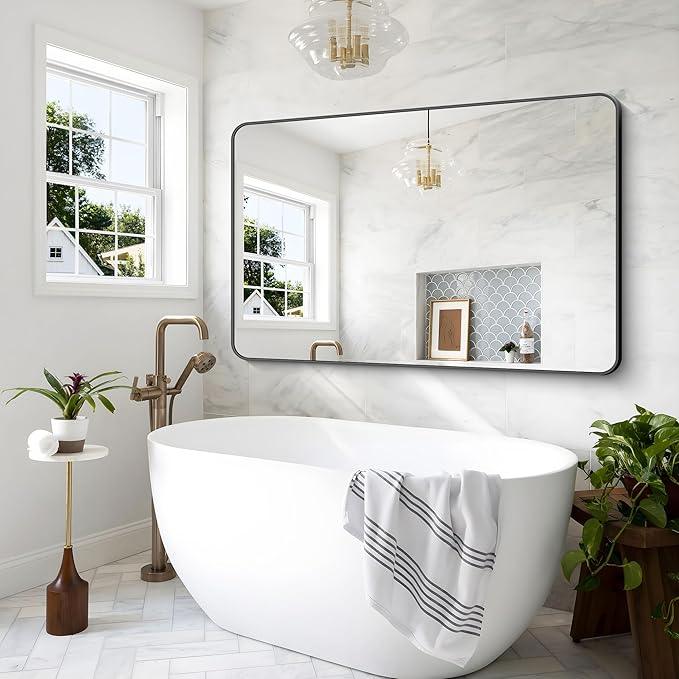 BONEWEI Black Bathroom Mirror,60x40 inch Wall Mirror for Bathroom Wall Mounted,Rectangle Mirror for Bathroom Over Sink,Modern Frame Round Corner for Living Room,Bedroom Entryway,Horizontal/Vertical - ModernBath