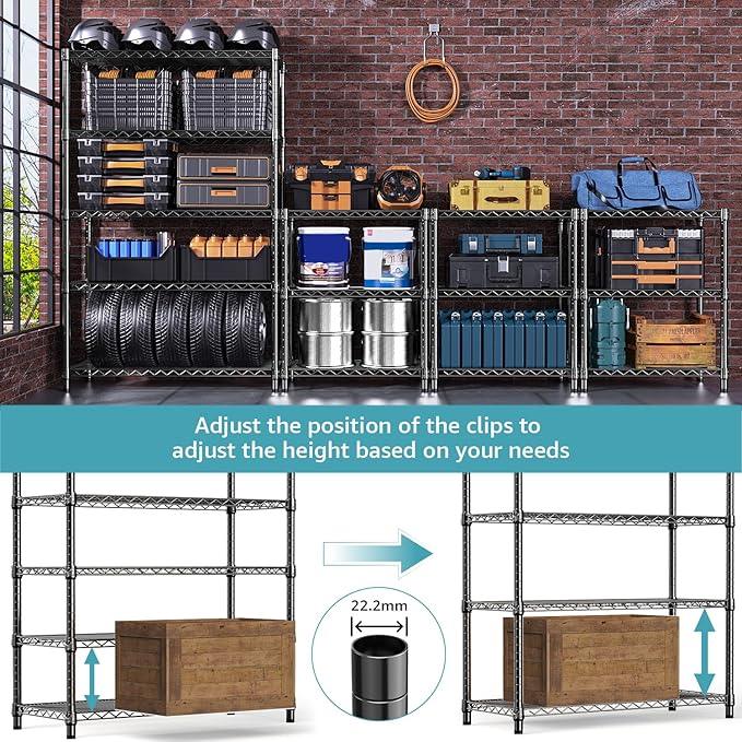1750 lbs Steel Storage Shelving 5-Tier Utility Shelving Unit Steel Organizer Wire Rack for Home,Kitchen,Office,Garage, 1750 LBS Capacity 17.7" D x 47.2" W x 72.3" H - ModernBath