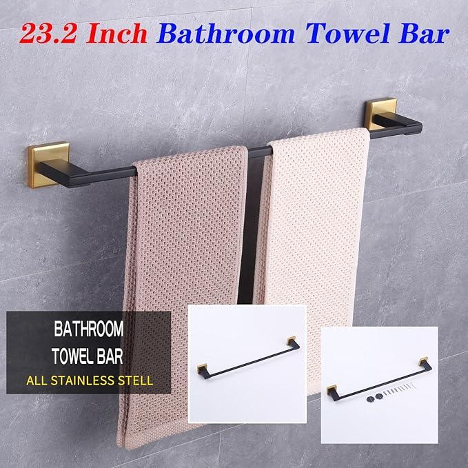 GERZWY 24-Inch Bathroom Towel Bar SUS 304 Stainless Steel Modern Round Style Bath Towel Bar Wall Mount (Black & Gold) JG1901A60-BD - ModernBath