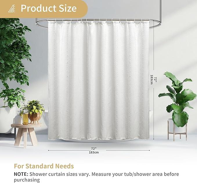 Lameirose White Shower Curtain Boho, Textured Shower Curtain Cotton Blend Waffle Weave Stripe Fabric Shower Curtains for Bathroom, Hotel, Washable, 72 x 72 - ModernBath