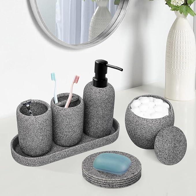 Bathroom Accessory Set - 6PCS Bathroom Accessories Set: Soap Dish, Lotion Dispenser, Toothbrush Holder, Toothbrush Cup, Vantiy Tray, Qtip Holder, Aesthetic Decor Bathroom Sets - ModernBath