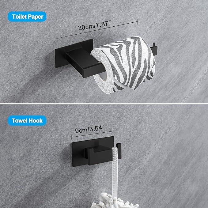 4-Pieces Bathroom Hardware Accessories Set, Towel Rack Towel Bar Toilet Paper Holder Towel Hook Self Adhesive Stainless Steel Towel Rack Set for Bathroom Wall Mounted, Matte Black 23 Inch - ModernBath