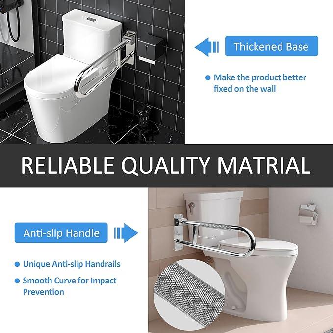 Handicap Grab Bar, 23.6 Inch Stainless Steel Toilet Safety Rails, Disabled Flip-Up Bathroom Grab Bars with Paper Holder, Anti-Slip Toilet Handrails Hand Grips Handicap Grab Bars for Elderly - ModernBath