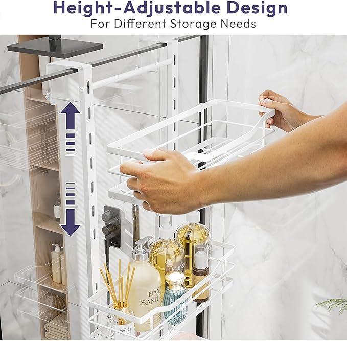 SWTYMIKI Over the Door Shower Caddy - 3 Tier Adjustable Shower Organizer Hanging with Soap Holder, No Drilling Stainless Steel Bathroom Hanging Caddy for Body Wash, Shampoo, Soap, Razor, White - ModernBath
