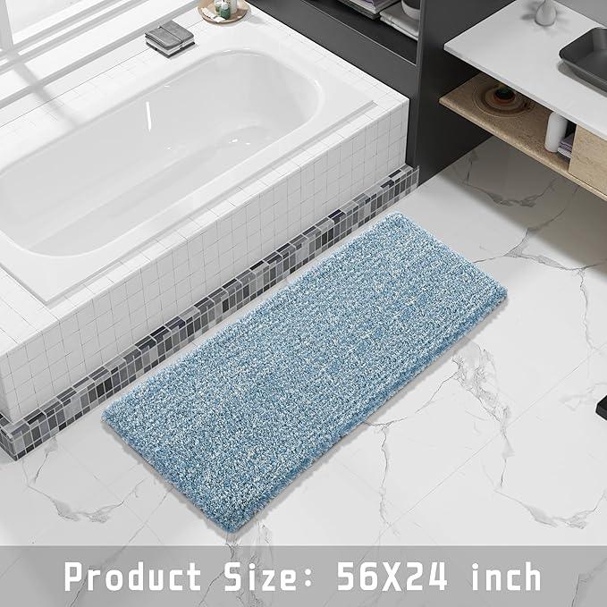 Yimobra Luxury Bathroom Rugs, Fluffy Bath Mats, Non Slip, Water Absorbent Microfiber, Machine Washable, Plush Runner Shower Rugs, Thick Matts for Bathroom Floor&Tub, 56"x 24", Denim Blue and White - ModernBath