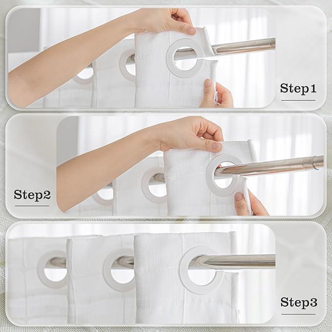 River Dream White Farmhouse Shower Curtain with Snap-in Liner, No Hooks Needed,with Magnets,with Tassels,Water Repellent&Machine Washable,36x74Inch - ModernBath