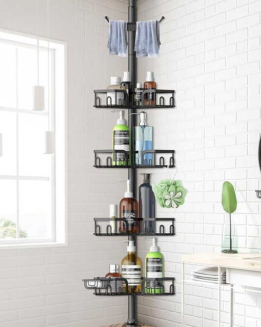 Corner Shower Caddy Tension Pole,39-113 inch Adjustable Rustproof Floor Standing Shower Organizer Shelf with 4 Basket for Bathtub,Inside Shower Shampoo Storage,Black - ModernBath