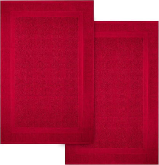 Infinitee Xclusives Premium Cotton Bath Mats for Bathroom – Pack of 2 | 34x22 Inches | Ultra Soft, Super Absorbent, Non-Slip, Machine Washable Mats (Burgundy) [Not a Rug] - ModernBath