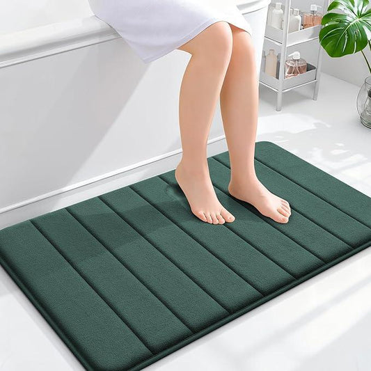 OLANLY Memory Foam Bath Mat 36x24, Super Soft Absorbent Bathroom Rugs, Quick Dry, Machine Washable Shower Floor Rugs, Bathmat Carpet, Bathroom Home Decor Accessories, Blackish Green - ModernBath