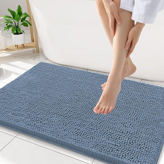 Smiry Luxury Chenille Bathroom Rugs 34x21, Extra Soft and Absorbent Shaggy Bath Mat, Machine Washable, Non-Slip Plush Carpet Runner for Tub, Shower, and Floor, Home Decor Accessories, Grayish Blue - ModernBath