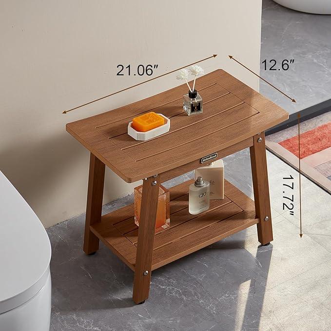 KaimuBench Large HDPS Shower Bench Seat, Waterproof Shower Stool for Inside, Bath Chair Seat for Shaving Legs, Spa Foot Rest with Adjustable Feet, No Maintenance, Indoor/Outdoor Use, Brown - ModernBath