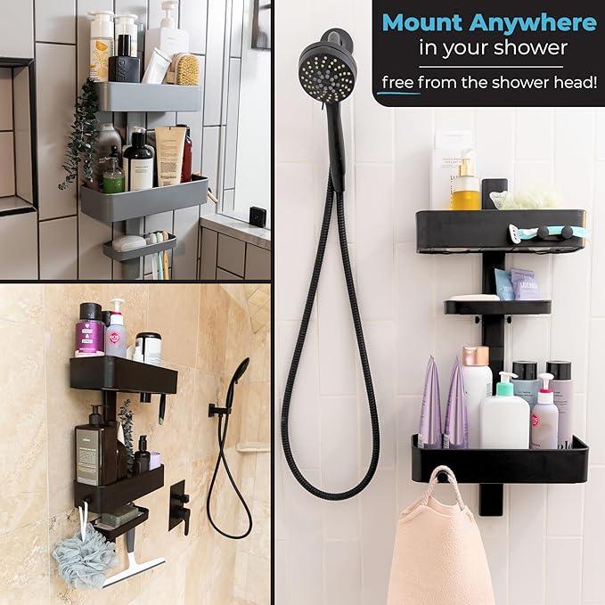 ShowerSMART Rust Resistant Hygienic Shower Caddy – Hanging Bathroom Organizer with Adjustable Shelves, Easy Clean Trays & Magnetic Hooks for DIY Remodels & Shower Niches - Graphite - ModernBath