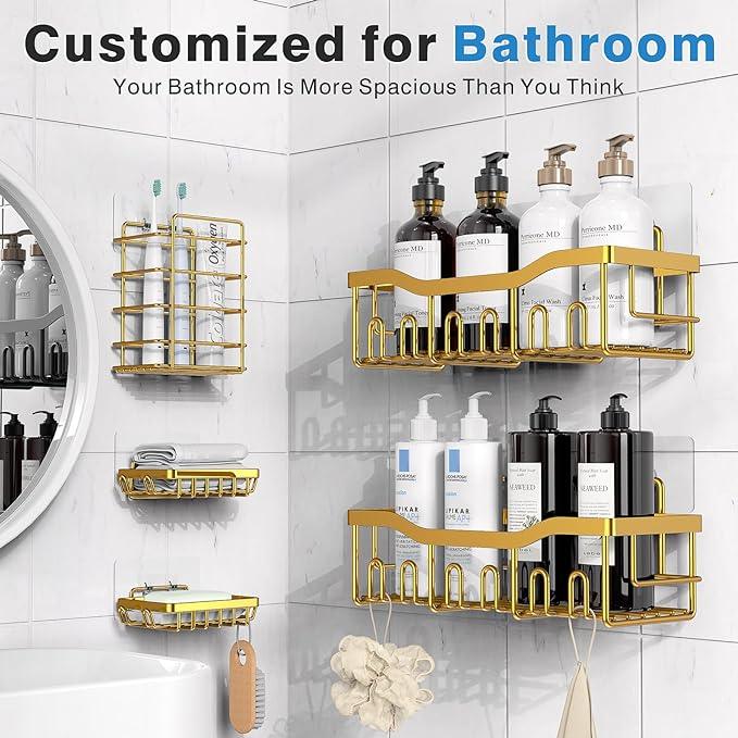 EUDELE 5-Pack Rustproof Stainless Steel Shower Caddy – No Drill Adhesive Bathroom Organizer with Large Capacity, Spacious Shower Shelves for Inside Shower, Kitchen & Home Decor Storage-XL Size - ModernBath