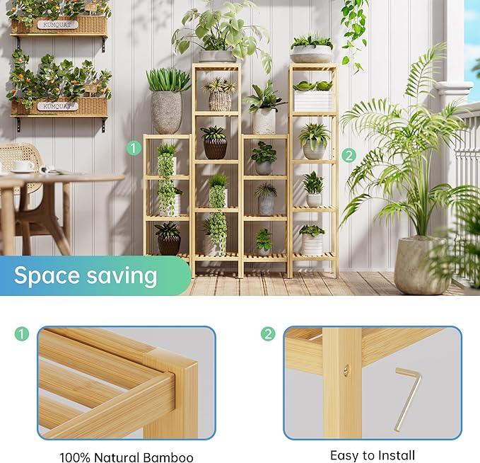 SMIBUY Bathroom Storage Shelf, 5-Tier Bamboo Rack Organizer, Multifunctional Shelving Unit for Living Room Bedroom Kitchen (Natural) - ModernBath