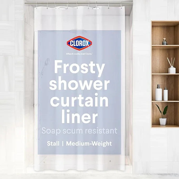 CLOROX Shower Curtain Liner, Premium Medium-Weight Durable Waterproof 6g PEVA for Bathroom with Weighted Magnets, Extra Long 54" x 78", Frosty 1 Pack - ModernBath