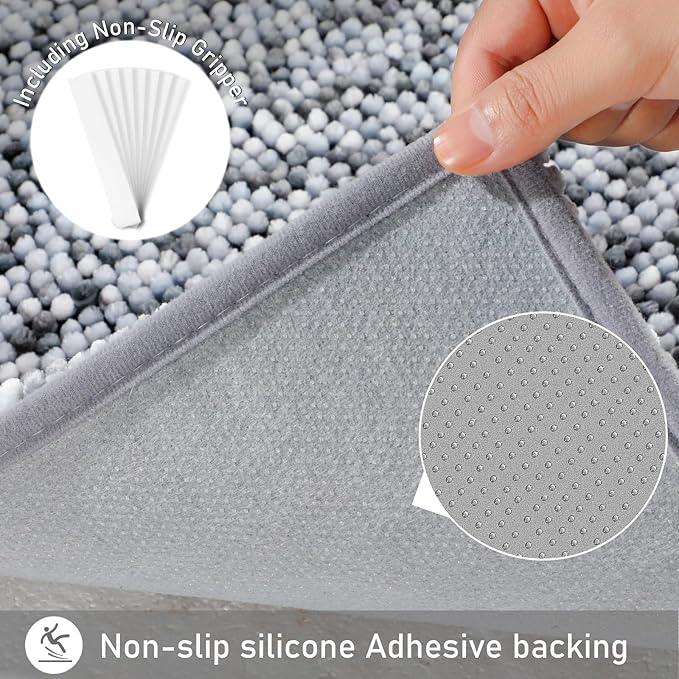 Yimobra Bath Mats for Bathroom Non Slip, 31.5x20, Extra Soft Chenille Bathroom Rugs, Fluffy Plush Luxury Shower Mat Outside, Water Absorbent, Machine Washable, Sink and Tub, Light Grey & Dark Grey - ModernBath